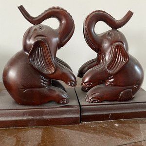 Hand Carved Elephant Bookends